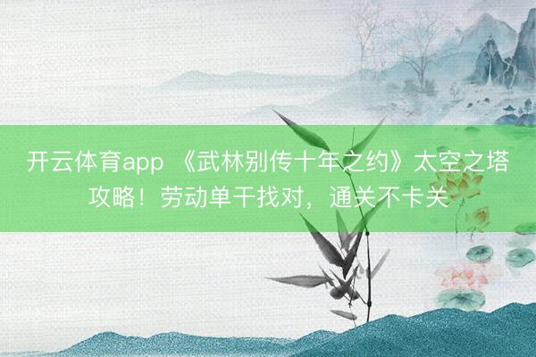 开云体育app 《武林别传十年之约》太空之塔攻略！劳动单干找对，通关不卡关
