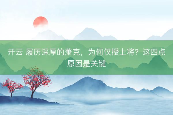 开云 履历深厚的萧克，为何仅授上将？这四点原因是关键