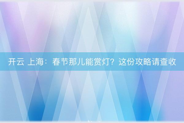 开云 上海：春节那儿能赏灯？这份攻略请查收